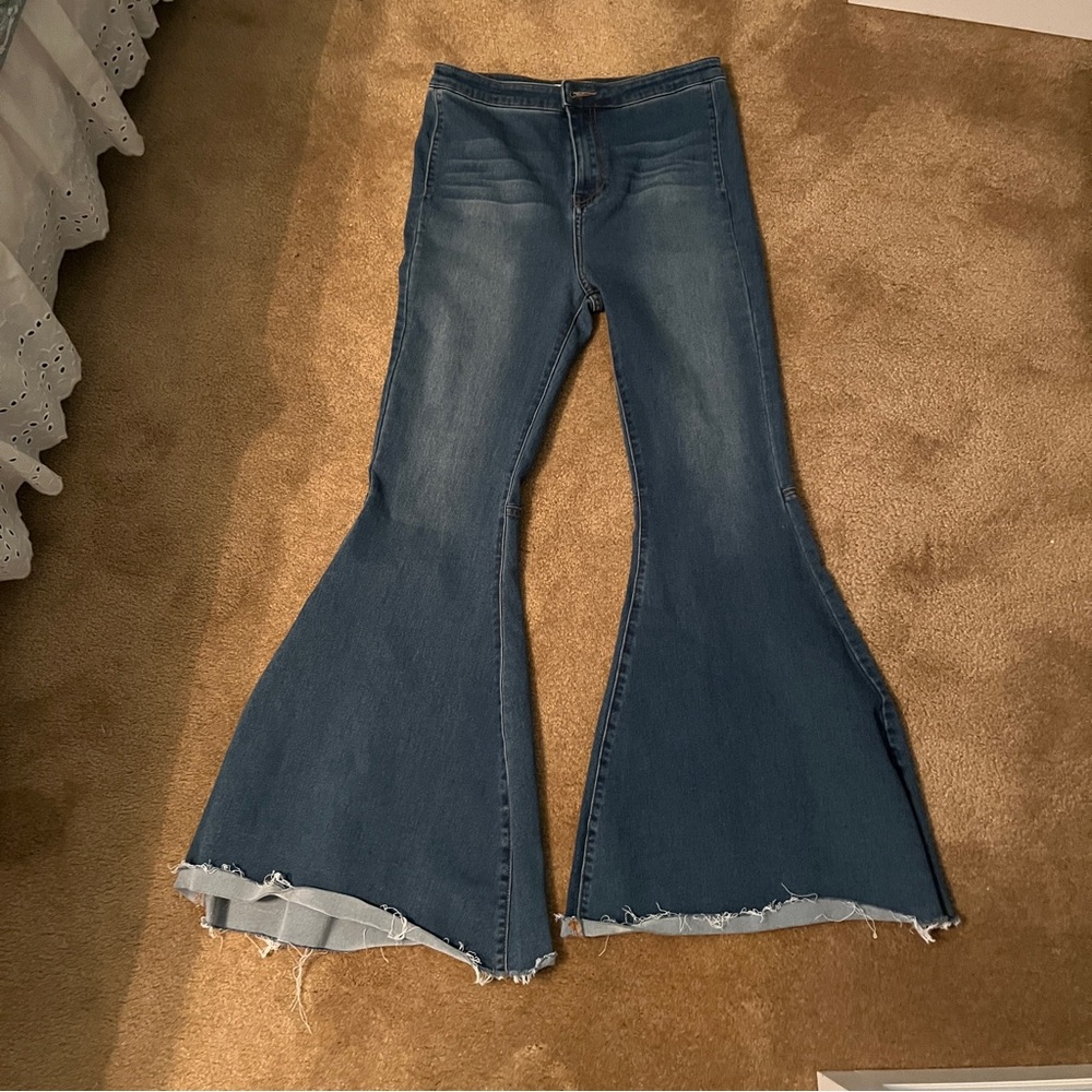 Chelsea & Violet Blue Flare Jeans with Distressed Hem